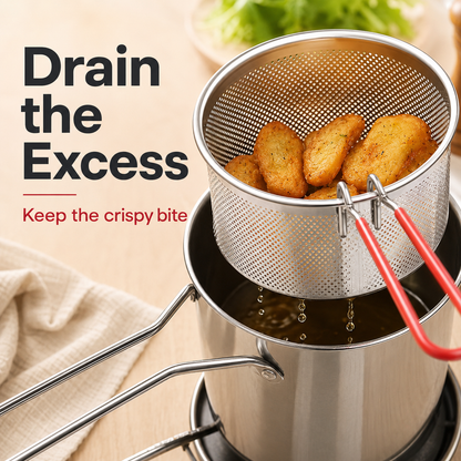 🔥Hot Promotion 49% OFF🔥2026🔥🍟 Personal Mini Deep Fryer Set – Stainless Steel Pot with Lift-Out Draining Basket & Food Tongs