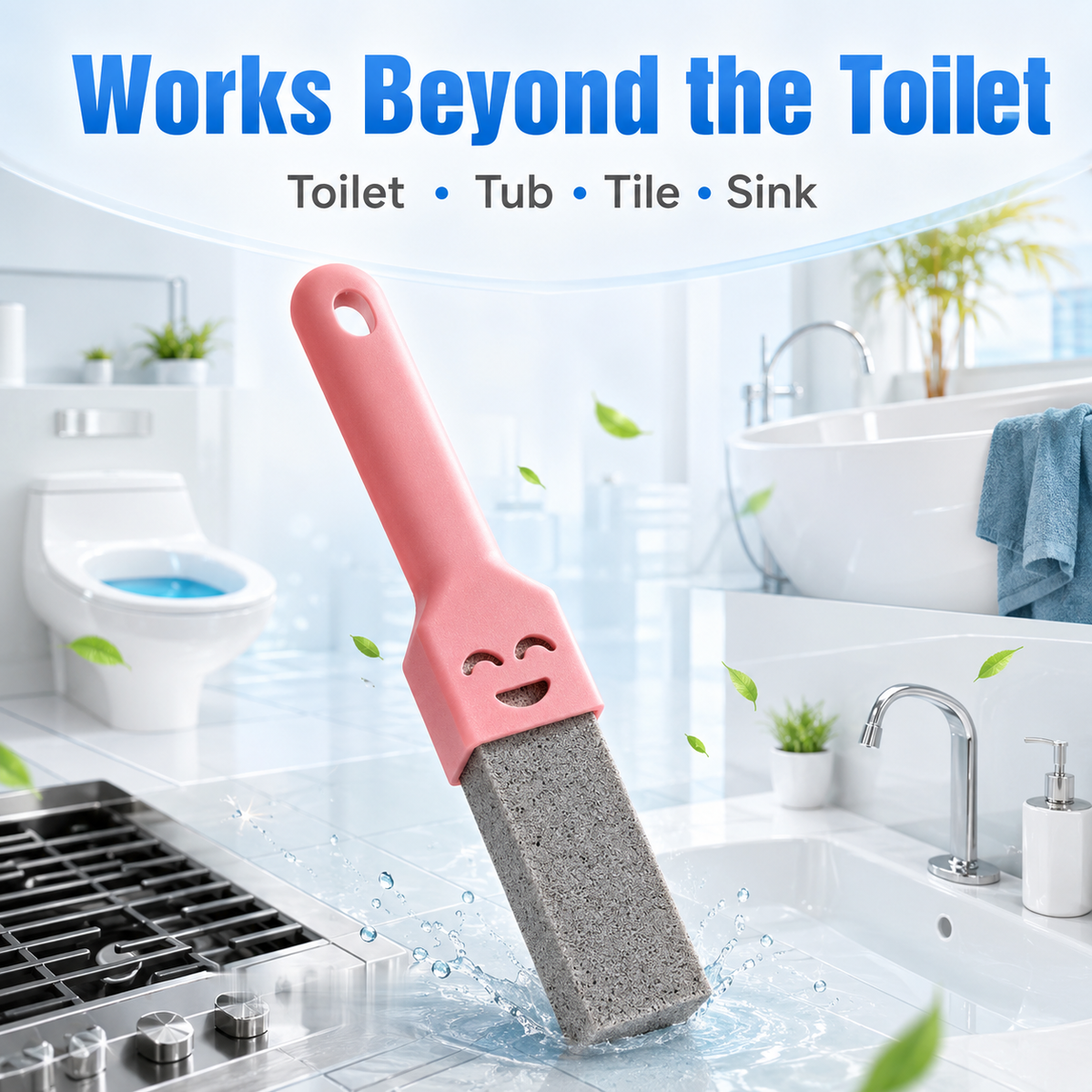 Pumice Stone Toilet Cleaner – Extra-Long Handle Hard Water Ring Remover