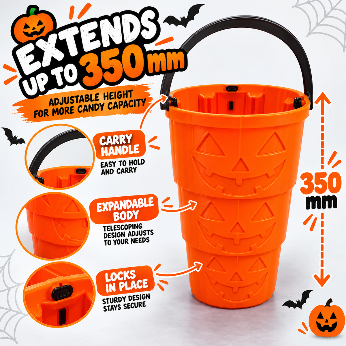 🎃Telescopic Pumpkin Halloween Bucket – Expandable 3D Printed Trick-or-Treat Container