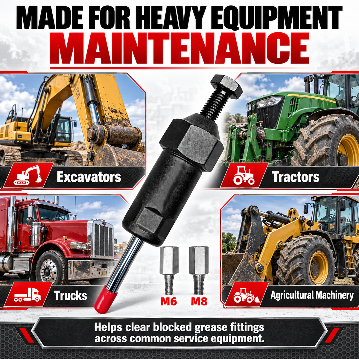 Hot sales🔥Heavy Duty Grease Fitting Unclogger Tool – M6/M8/M10, 600 PSI