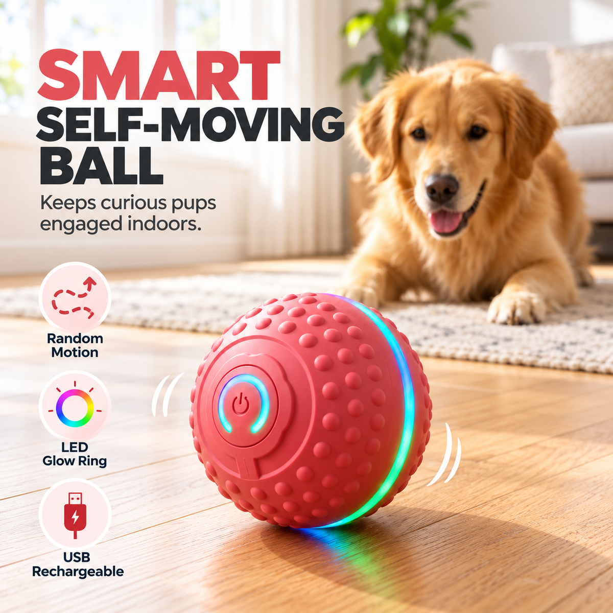 Self-Moving Interactive Dog Ball – USB Rechargeable Pet Toy