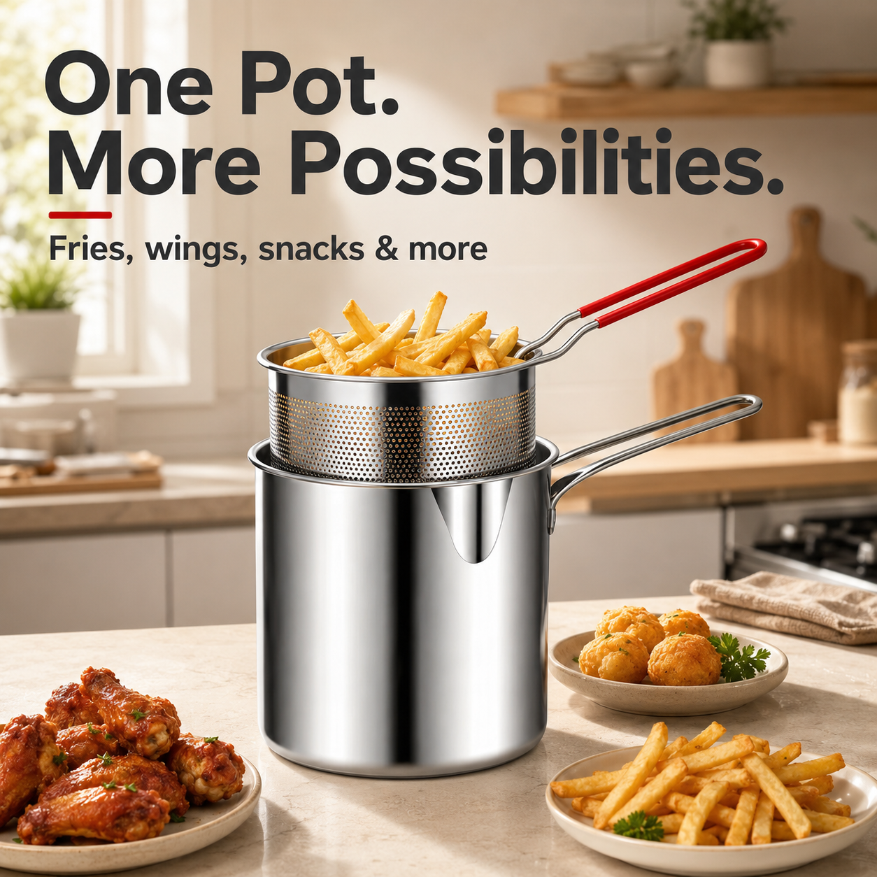 🔥Hot Promotion 49% OFF🔥2026🔥🍟 Personal Mini Deep Fryer Set – Stainless Steel Pot with Lift-Out Draining Basket & Food Tongs