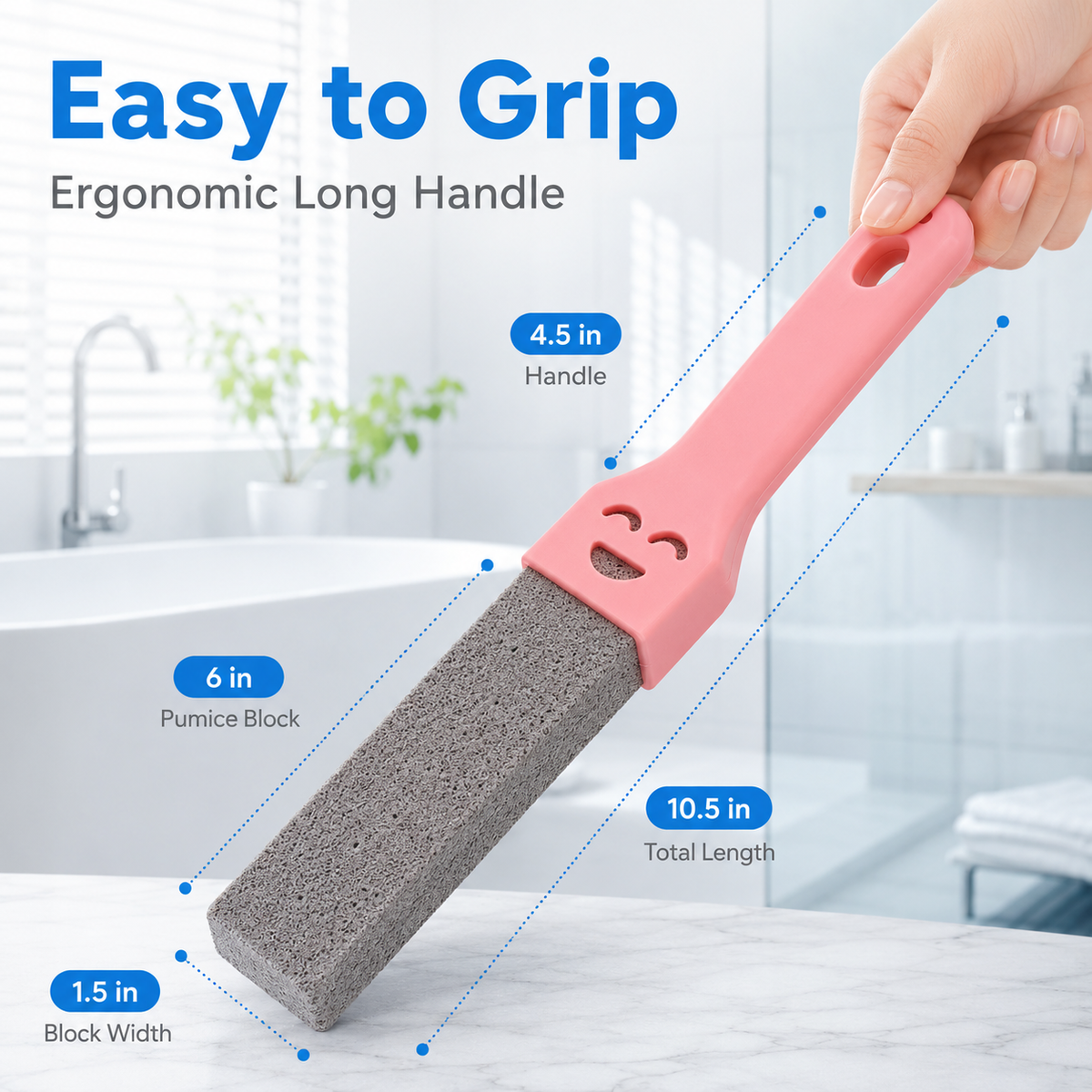 Pumice Stone Toilet Cleaner – Extra-Long Handle Hard Water Ring Remover