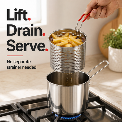 🔥Hot Promotion 49% OFF🔥2026🔥🍟 Personal Mini Deep Fryer Set – Stainless Steel Pot with Lift-Out Draining Basket & Food Tongs