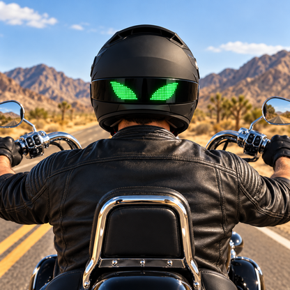 🤩 Animated LED Motorcycle Helmet Display – Custom Eyes & Text Light Strip for Night Riding