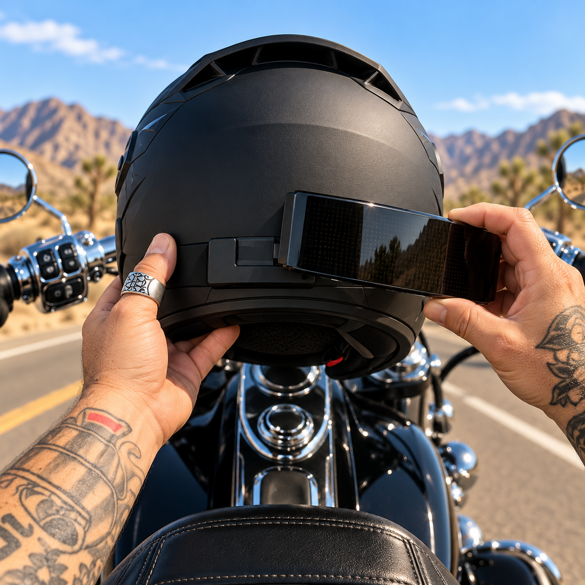 🤩 Animated LED Motorcycle Helmet Display – Custom Eyes & Text Light Strip for Night Riding