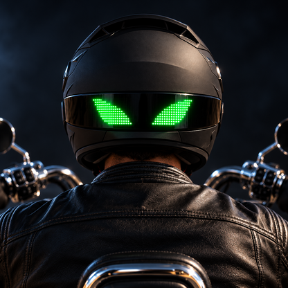 🤩 Animated LED Motorcycle Helmet Display – Custom Eyes & Text Light Strip for Night Riding