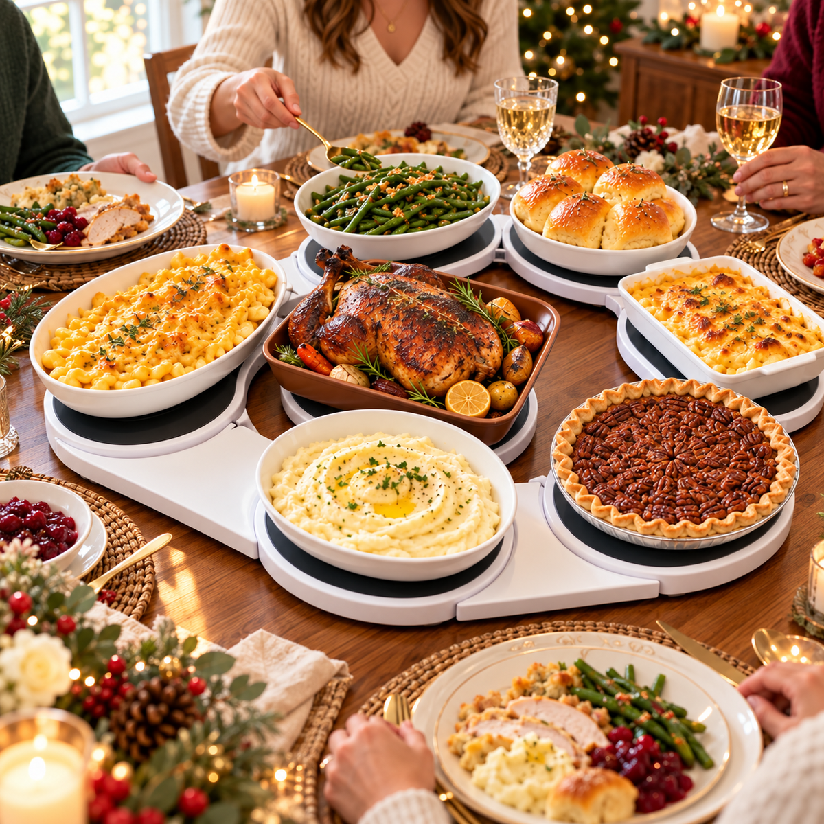 🥘Rotating Modular Food Warming Station – Easy-Serve Buffet Warmer for Family Dinners, Parties & Holiday Hosting