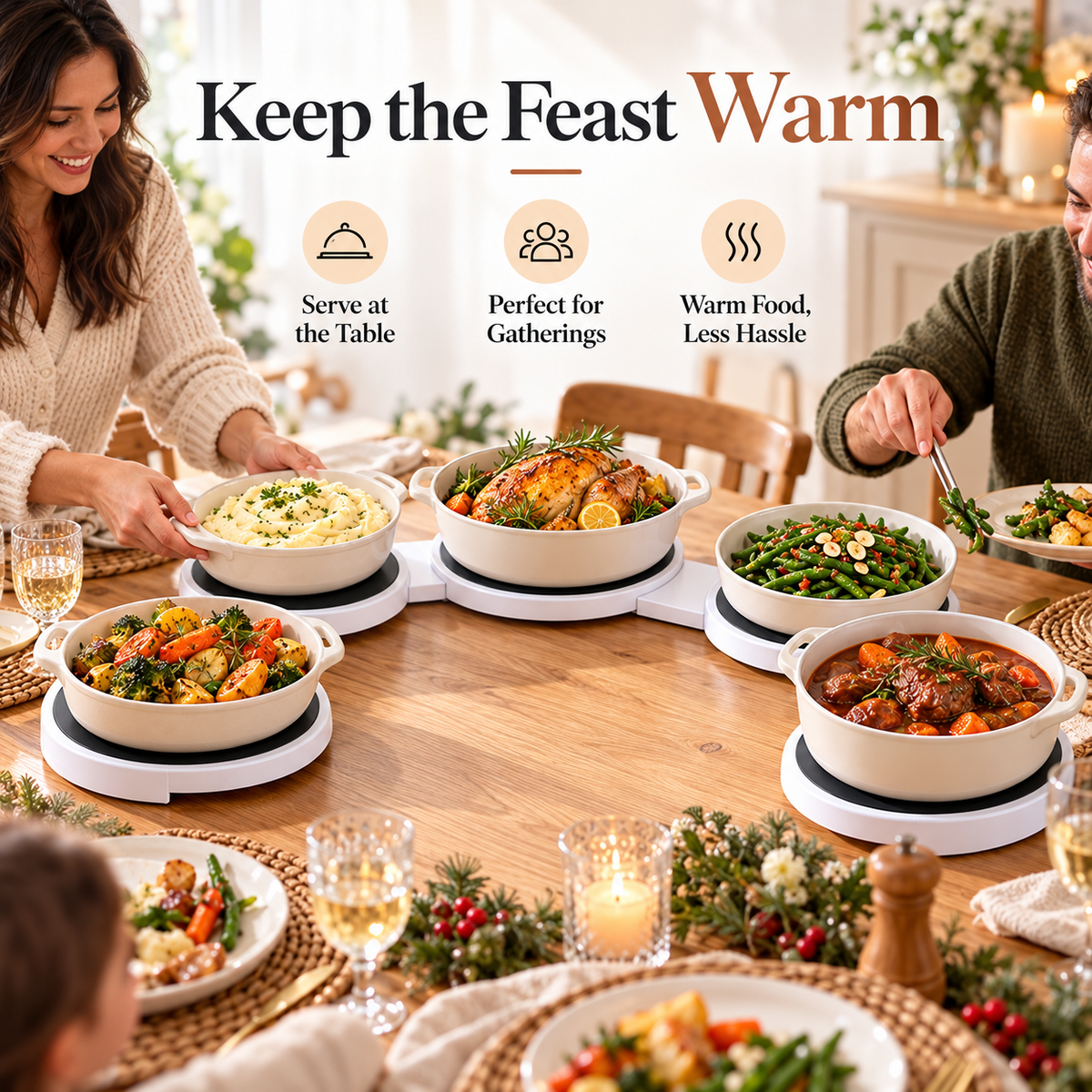 🥘Rotating Modular Food Warming Station – Easy-Serve Buffet Warmer for Family Dinners, Parties & Holiday Hosting