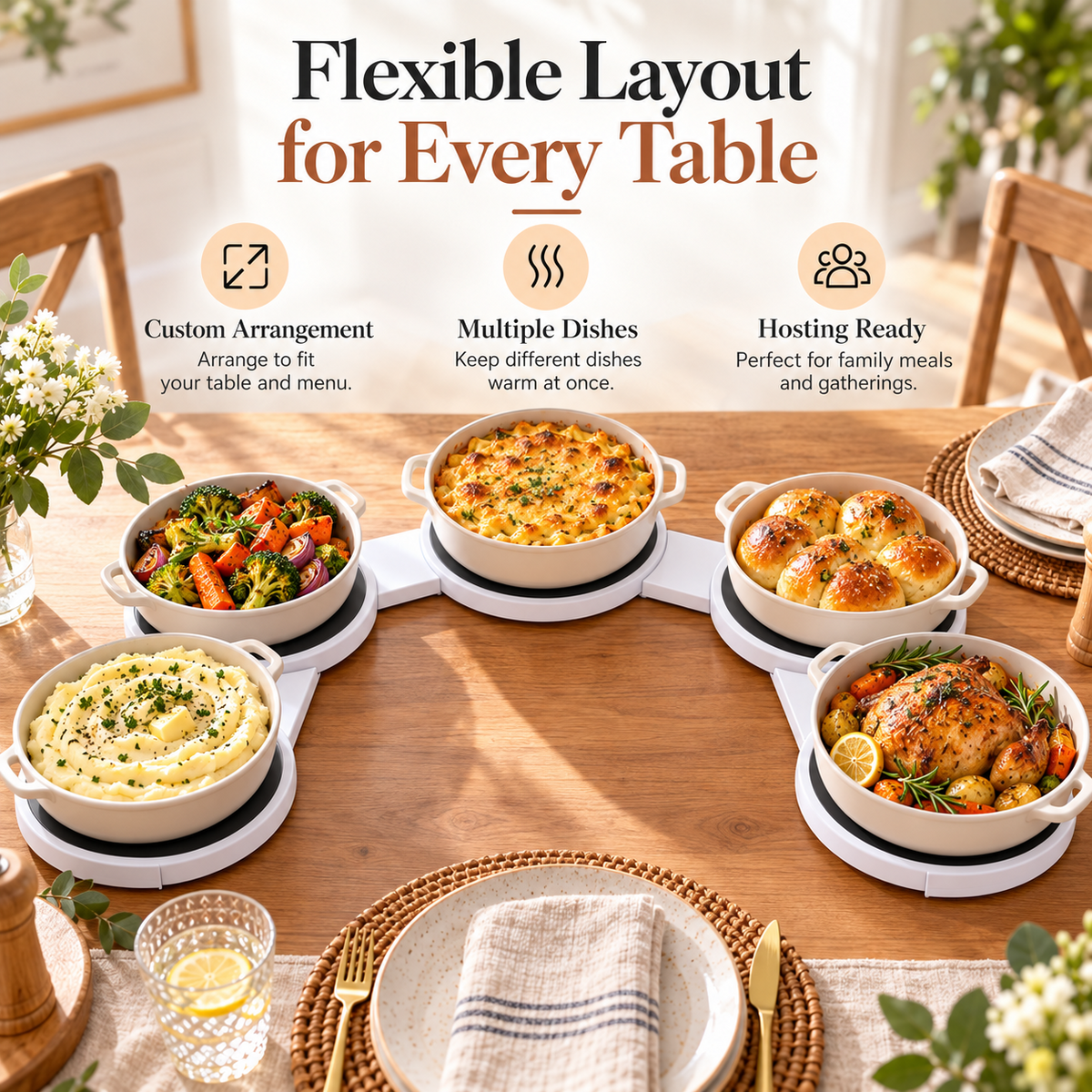 🥘Rotating Modular Food Warming Station – Easy-Serve Buffet Warmer for Family Dinners, Parties & Holiday Hosting
