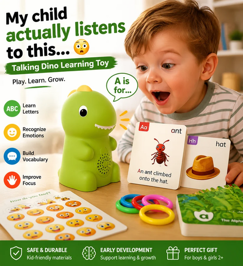 🦖 Dinosaur Talking Learning Pen with Phonics Cards – Screen-Free ABC, 123, Sight Words & Vocabulary Learning Toy for Kids