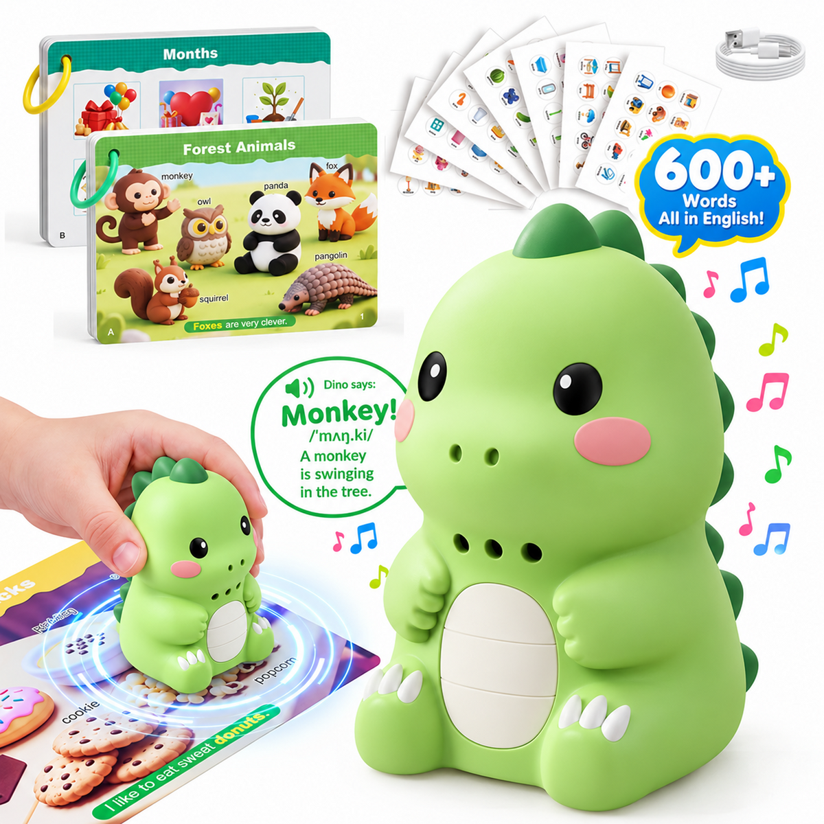 🦖 Dinosaur Talking Learning Pen with Phonics Cards – Screen-Free ABC, 123, Sight Words & Vocabulary Learning Toy for Kids