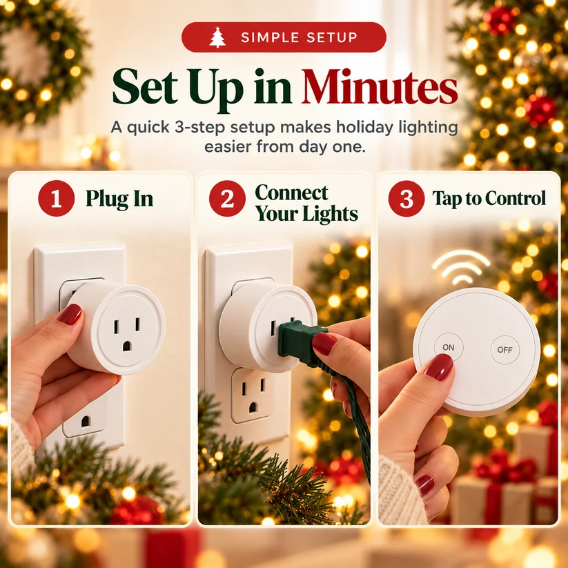 🔥Last Day 50% OFF – Wireless Remote Control Outlet Switch – Magnetic Remote for Christmas Lights & Lamps
