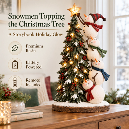 ☃️🎄Snowmen Topping the Christmas Tree – Lighted Christmas Figurine