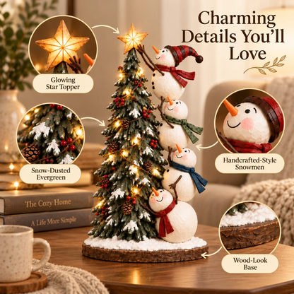 ☃️🎄Snowmen Topping the Christmas Tree – Lighted Christmas Figurine