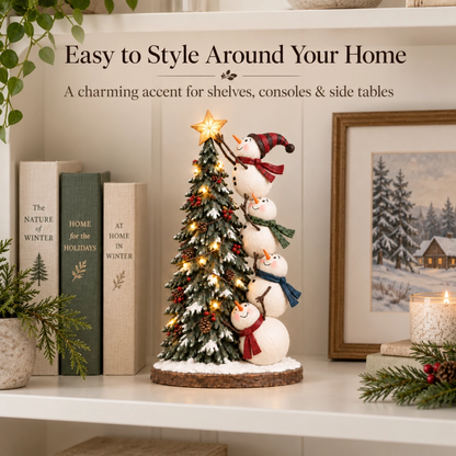 ☃️🎄Snowmen Topping the Christmas Tree – Lighted Christmas Figurine