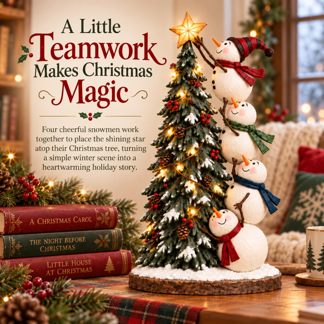 ☃️🎄Snowmen Topping the Christmas Tree – Lighted Christmas Figurine