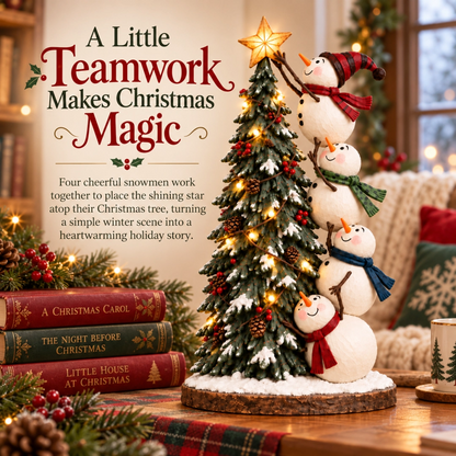 ☃️🎄Snowmen Topping the Christmas Tree – Lighted Christmas Figurine