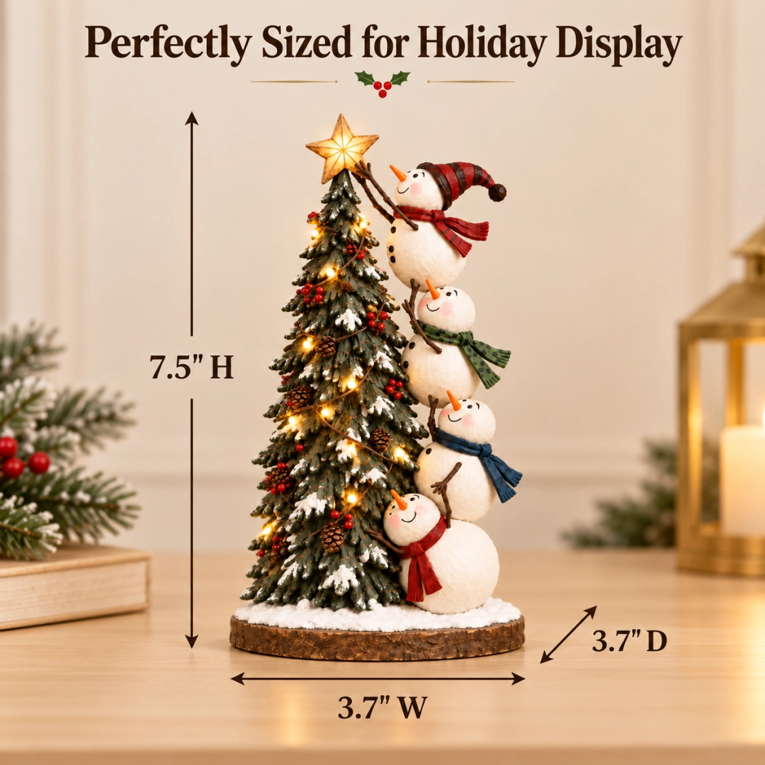☃️🎄Snowmen Topping the Christmas Tree – Lighted Christmas Figurine
