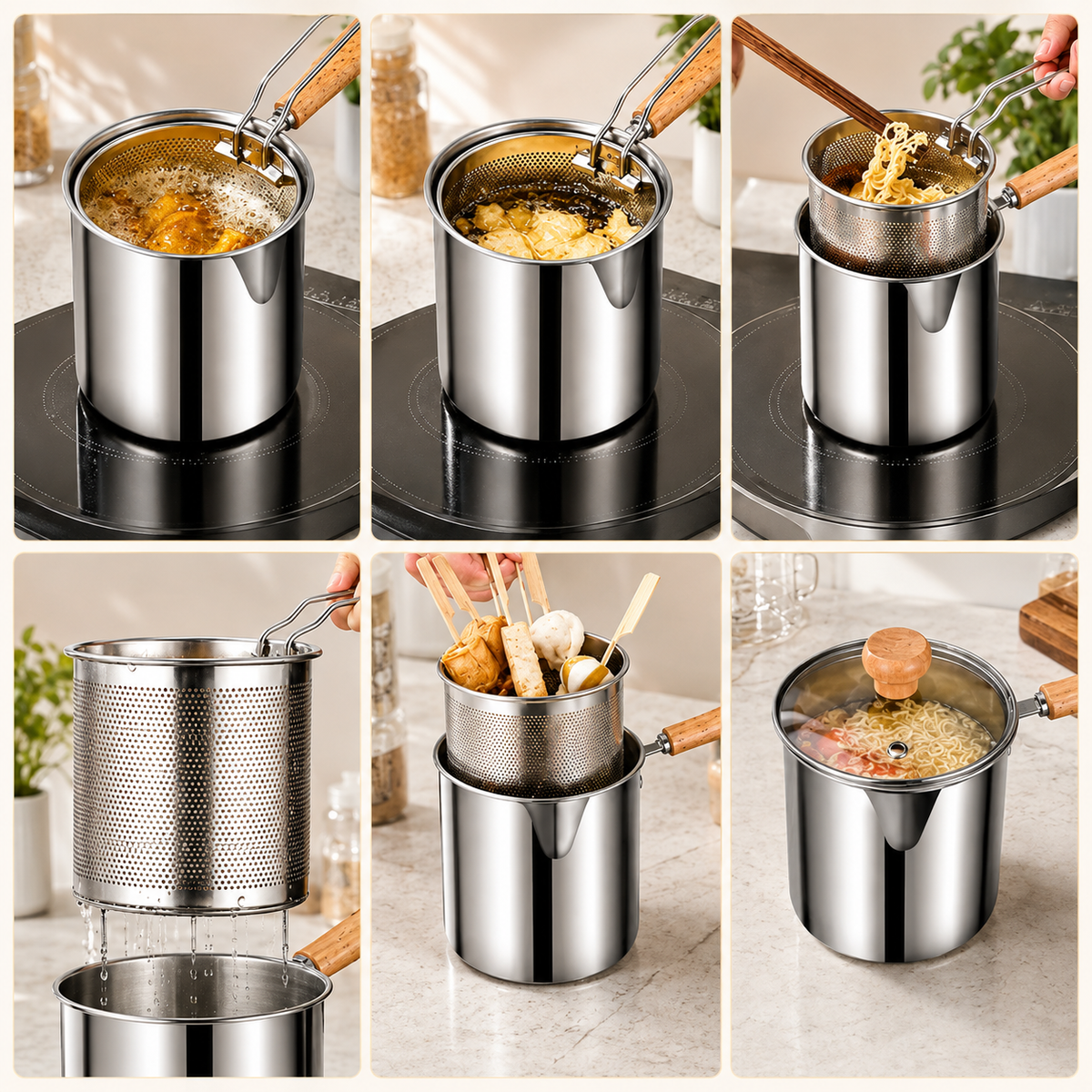 🔥Hot Promotion 49% OFF🔥2026🔥🍟 Personal Mini Deep Fryer Set – Stainless Steel Pot with Lift-Out Draining Basket & Food Tongs