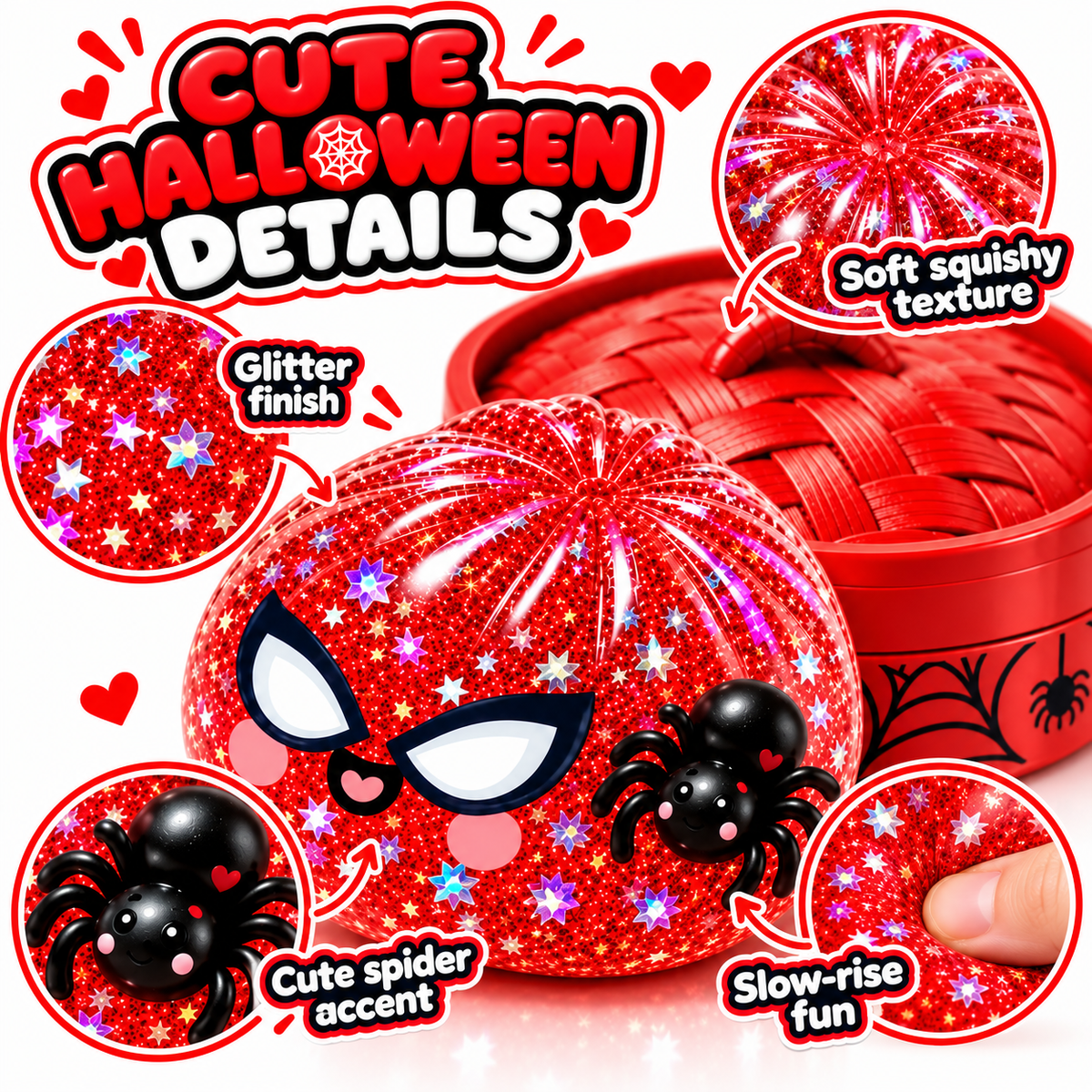 Halloween Spider Squishy Dumpling Toy – 3.35-Inch Slow-Rise Sensory Fidget