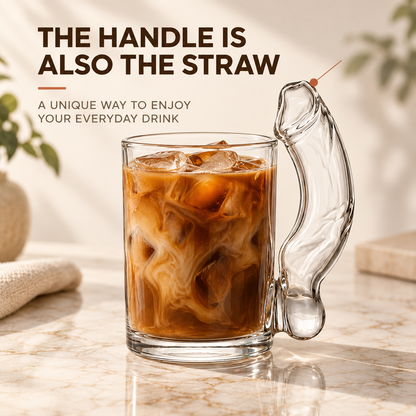 🥤 50% OFF Built-In Straw Glass Mug – The Handle Is Also the Straw