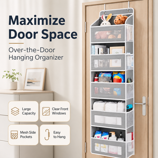 🔥 50 % DE DESCUENTO en organizador de 5 niveles para colgar sobre la puerta: bolsillos laterales de malla adicionales para más espacio de almacenamiento 🚪