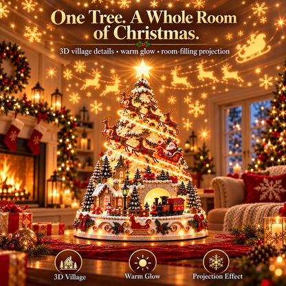 🏆 60,000+ Sold - 🎄Santa Express Christmas Village Lightscape Tree – 3D Lighted Village Centerpiece with Room-Filling Projection