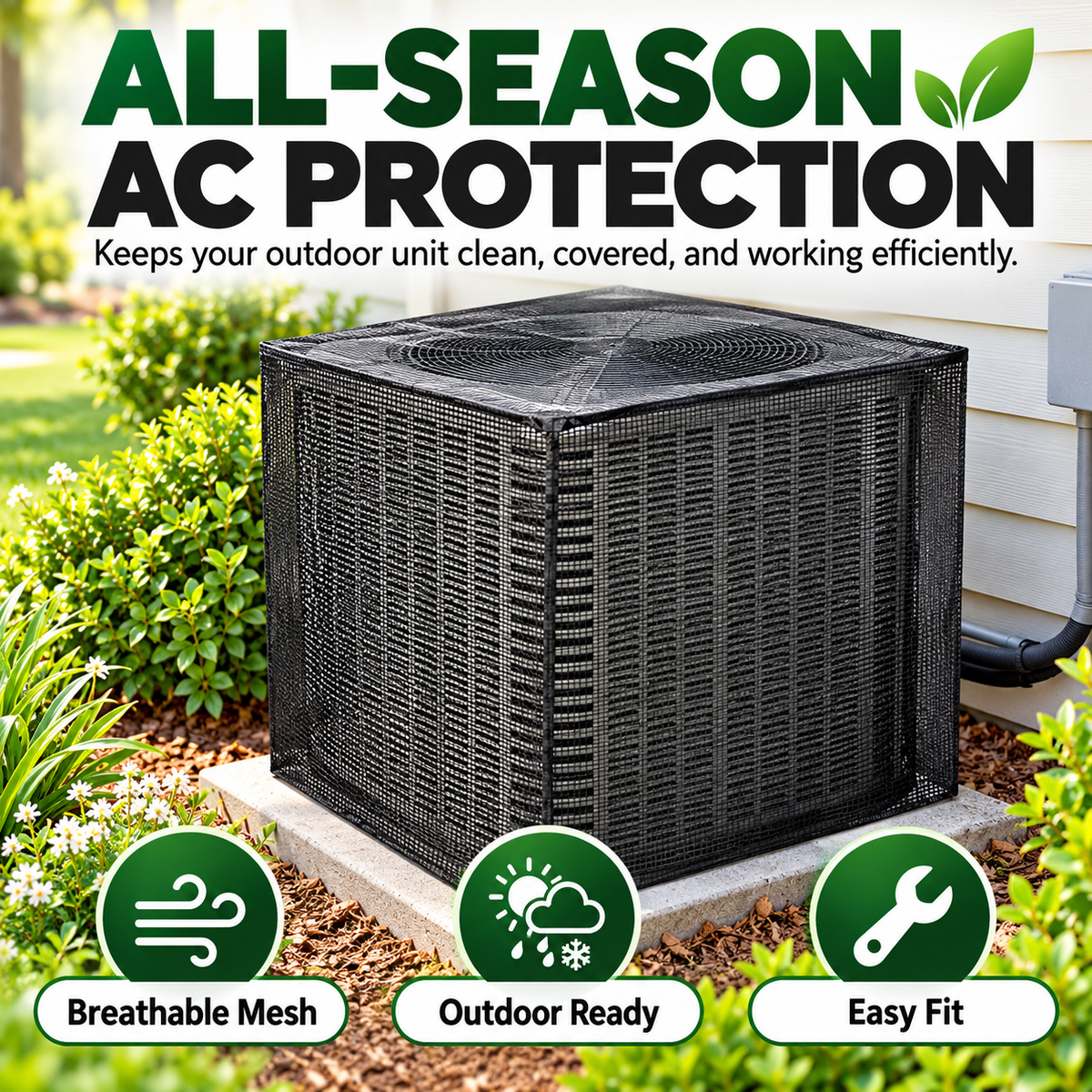 Full Mesh Outdoor AC Unit Cover – Breathable Leaf & Debris Protector for Condenser Units