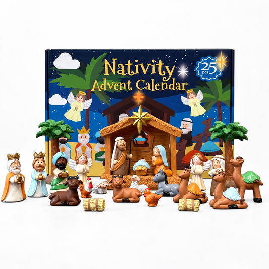 24-Day Nativity Advent Calendar – 25-Piece Christmas Nativity Scene Set for Family Holiday Countdown & Faith-Filled Gift