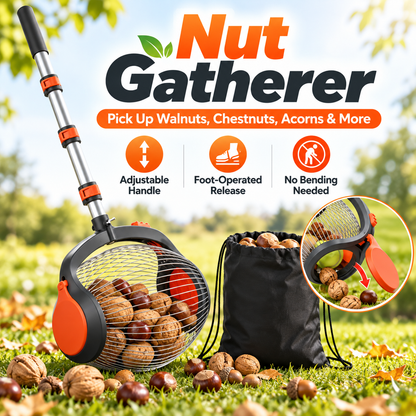 Telescopic Nut Gatherer Roller – Foot-Release Walnut & Acorn Picker with Side-Opening Basket