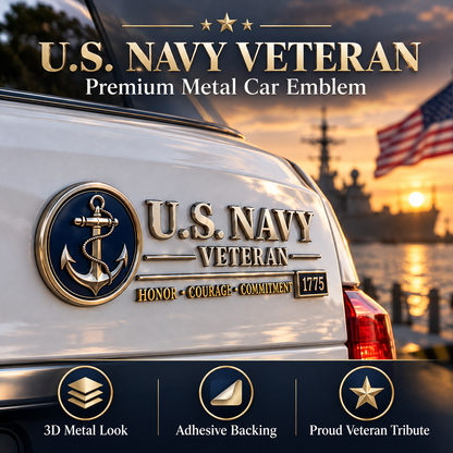 U.S. Navy Veteran Metal Car Emblem – 3D Adhesive Badge, No-Drill Military-Inspired Car & Truck Decoration