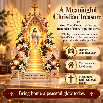 Jesus Stairway Angel Wing Projection Light – Faith Hope Love Illuminated Christian Tabletop Decor