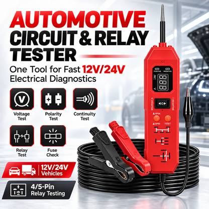 Automotive Circuit & Relay Tester – 12V/24V Electrical Diagnostic Power Probe with Voltage, Polarity, Continuity & Short-Circuit Testing
