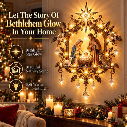 Bethlehem Nativity Glow Lighted Wall Decor – 3D Holy Family Christmas Wall Art with Warm Star Glow