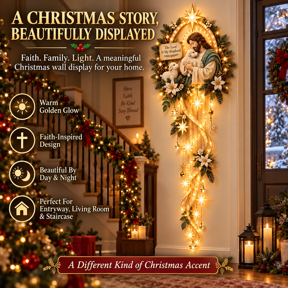 ⏳ Last Day 49% OFF – ✝️ Nativity Starfall Wall Light | Warm Golden Bethlehem Glow for Christmas Walls & Faith-Filled Homes ⭐