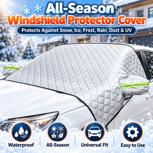 4-Layer Car Windshield Snow Cover – 63" × 46" Waterproof Frost & Ice Protector with Side Mirror Covers