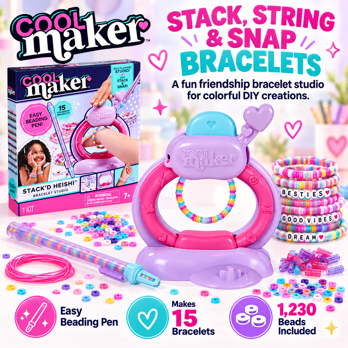 Cool Maker Stack’d Heishi Bracelet Studio – 1230-Bead Friendship Bracelet Maker Kit