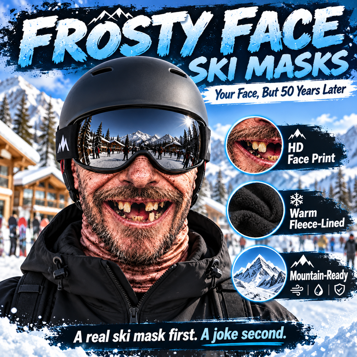 Realistic Old Man Ski Mask – Fleece-Lined Full-Face Balaclava for Skiing & Snowboarding
