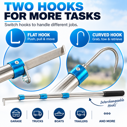 6.3 Ft Telescopic Cargo Grabber & Retriever – Adjustable Dual-Hook Pulling Tool for Pickup Trucks, Boats & Garages