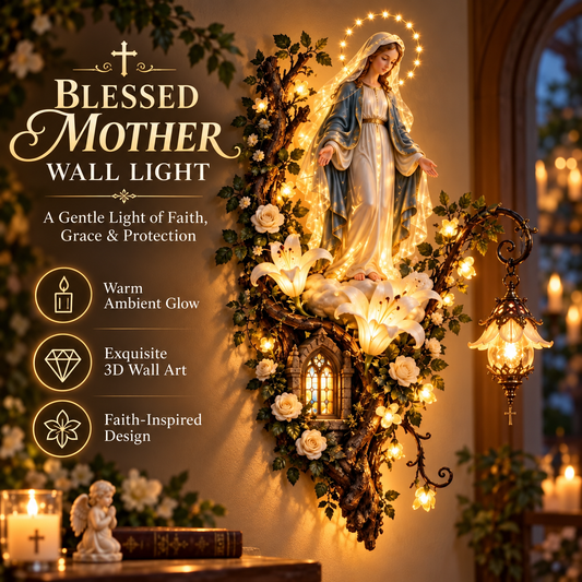 Blessed Mother Lighted Wall Décor – Virgin Mary 3D Religious Wall Art with Warm Ambient Glow & Floral Details