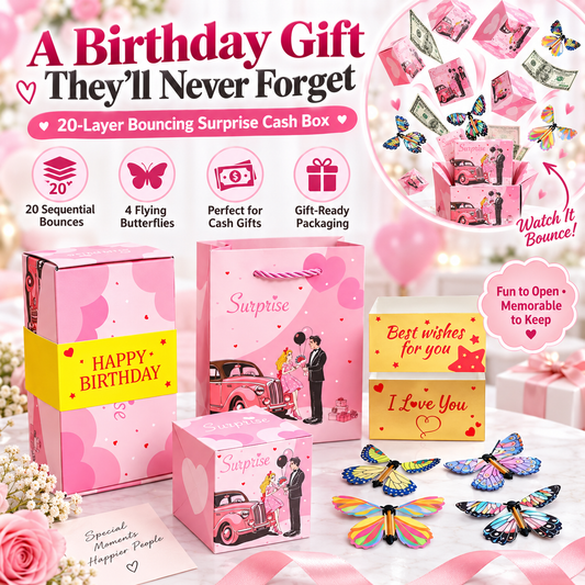 20-Layer Surprise Explosion Gift Box – Pop-Up Cash Gift Box with 4 Flying Butterflies for Birthdays, Anniversaries & Celebrations