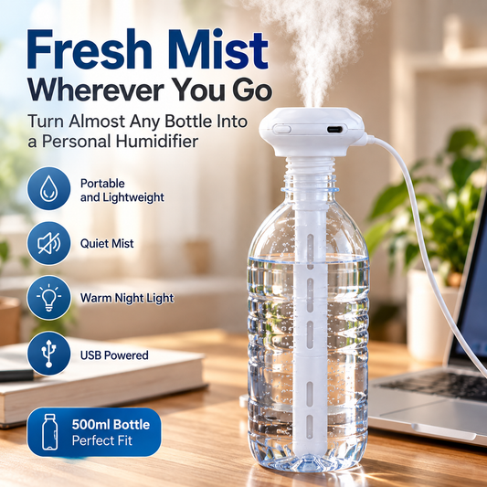 Portable Umbrella Humidifier – Adjustable Mini USB Mist Maker with Warm Night Light for Bedroom, Desk, Car & Travel