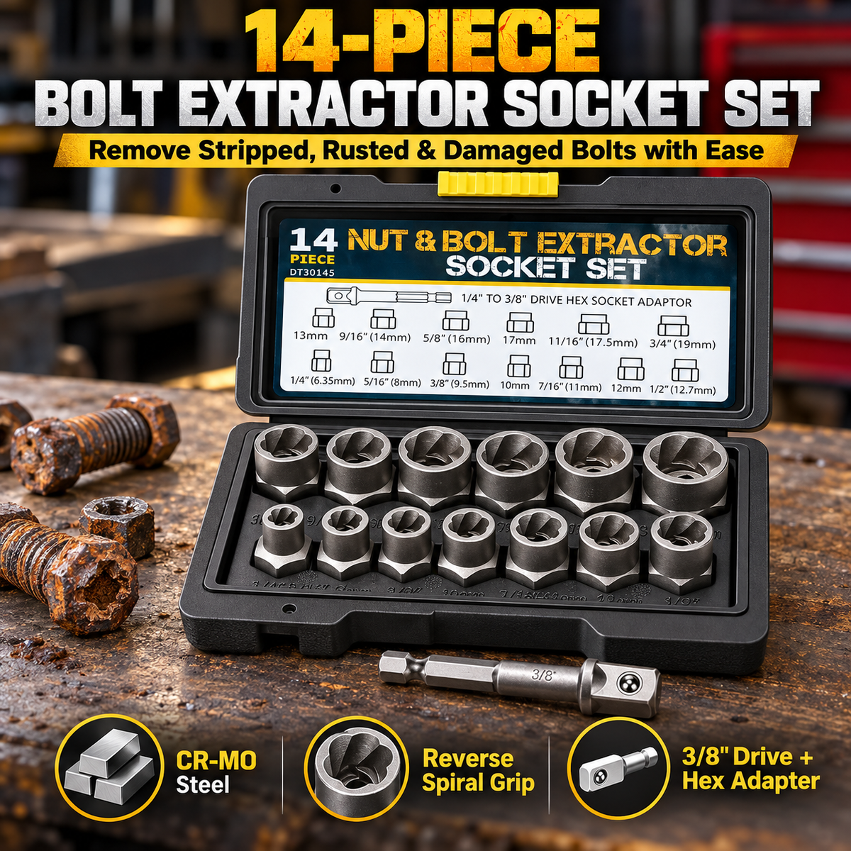 14 Counts Bolt Extractor Tool Set