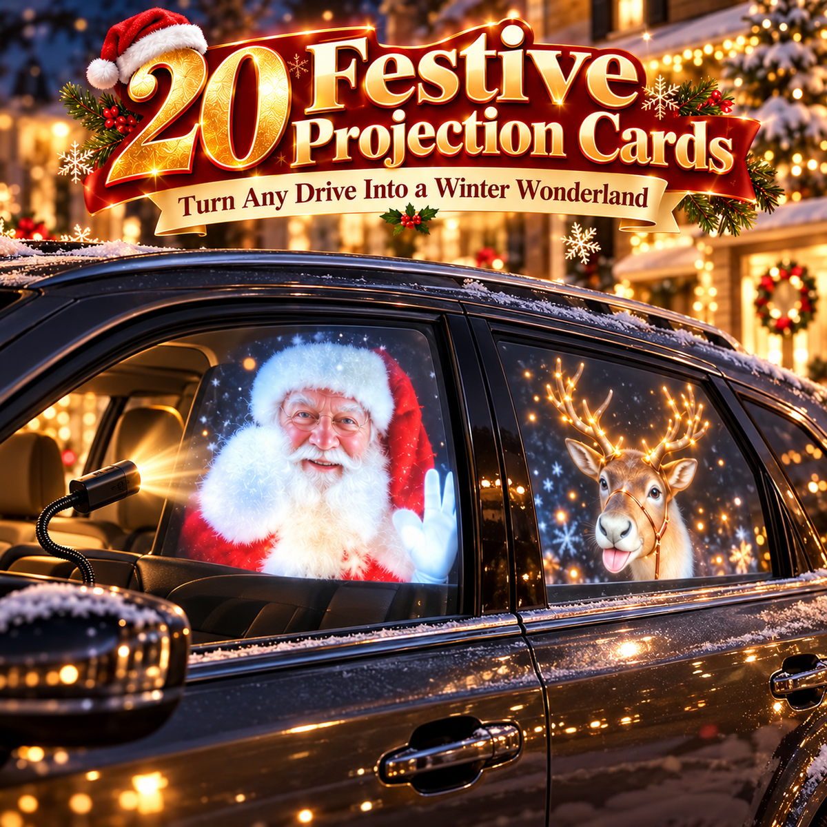 20-Pattern Christmas Car Window Projector – USB Powered Holiday Light with 360° Flexible Neck