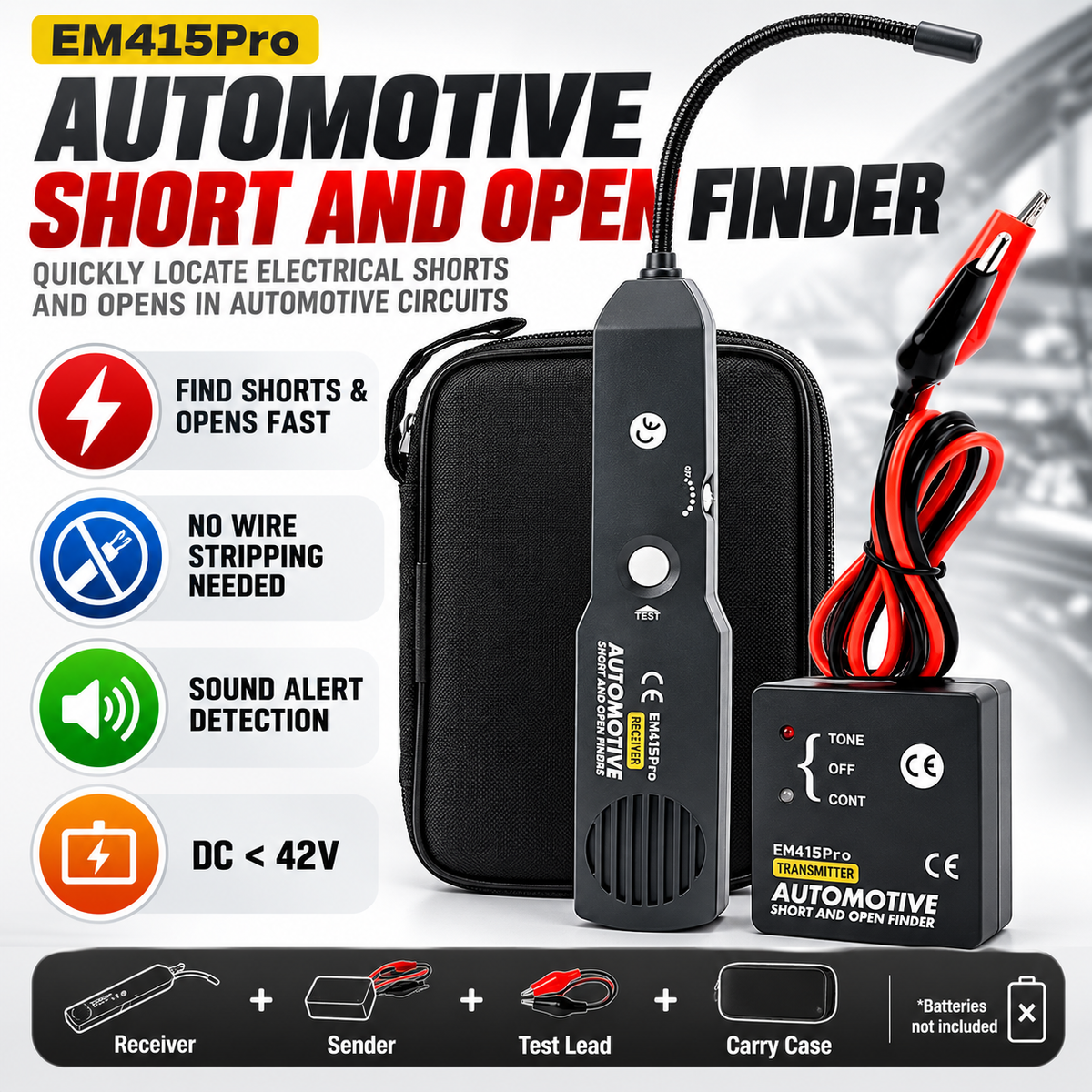 Automotive Open & Short Circuit Finder – Non-Destructive Wire Tracer & Electrical Fault Locator for DC Systems Under 42V