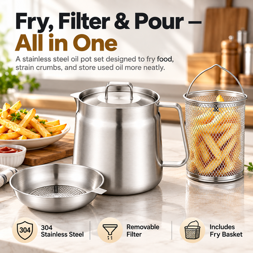 🔥Last Day 50% OFF – 🍟3-in-1 Stainless Steel Deep Fryer Pot with Oil Filter & Fry Basket