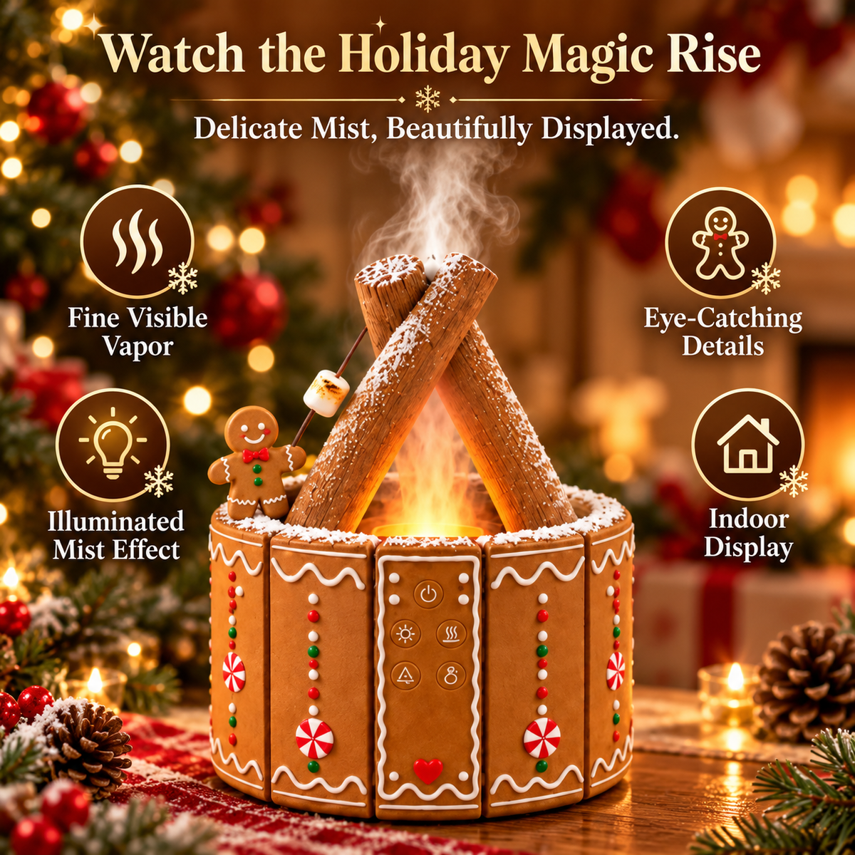 🔥Last Day 50% OFF –🎄 Christmas Campfire Aroma Diffuser – Cozy Flame-Style Glow, Festive Mist & Adorable Santa/Gingerbread Designs