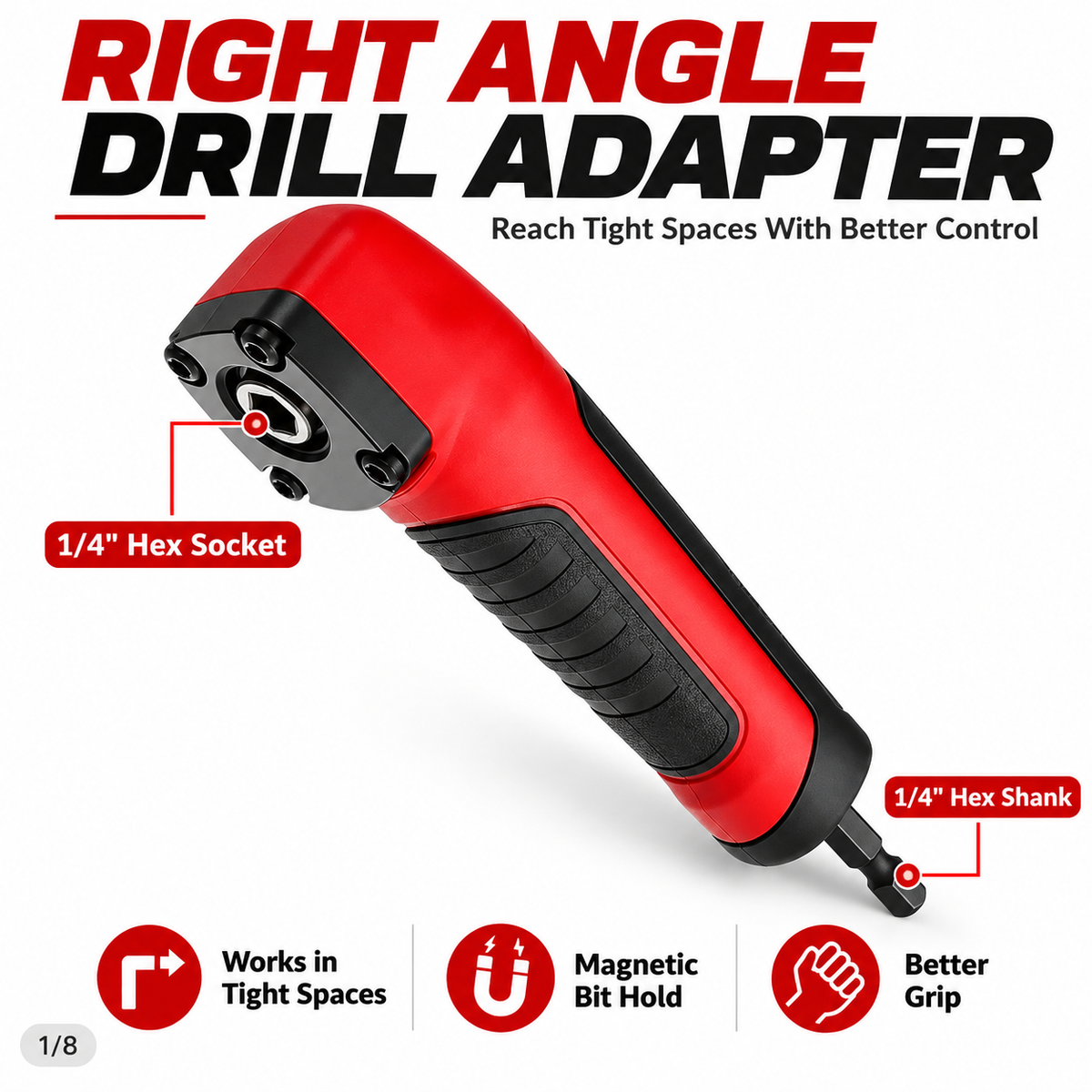 90° Right Angle Drill Adapter – Magnetic 1/4" Hex Attachment for Tight Spaces