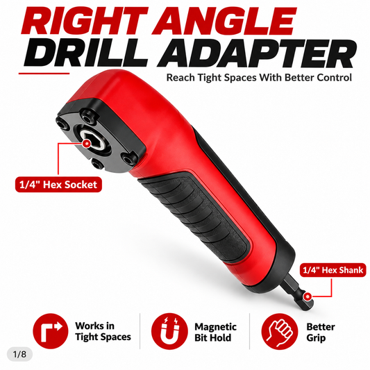 90° Right Angle Drill Adapter – Magnetic 1/4" Hex Attachment for Tight Spaces